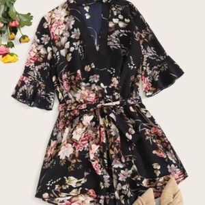 NEW: Ruffle Botanical Print Belted Romper